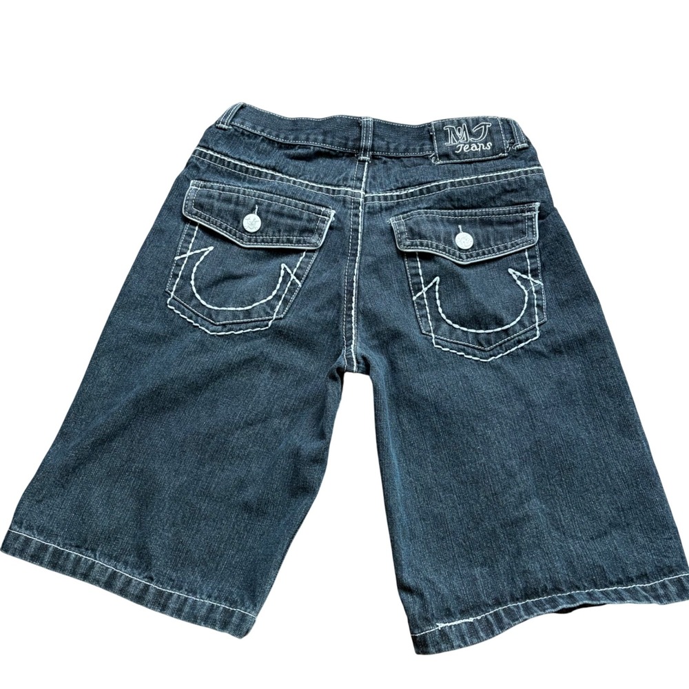 Y2K Grunge Jorts Dark Wash Denim Shorts Contrast Stitch Skull Button Size XS